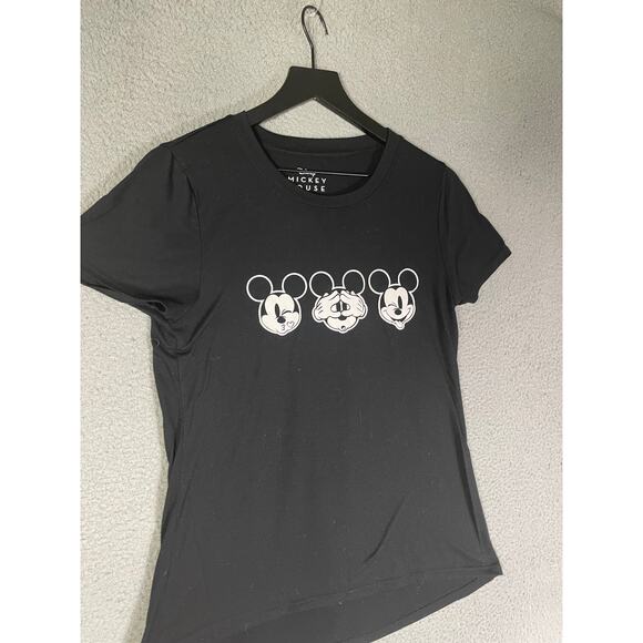 Disney Mickey Mouse Women’s Black T-Shirt Size L Graphic Tee Three Faces - Picture 6 of 6
